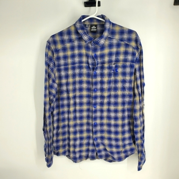 Under Armour Shirt Men's Large Flannel Tradesman Flex Blue Plaid Vented - Picture 1 of 6